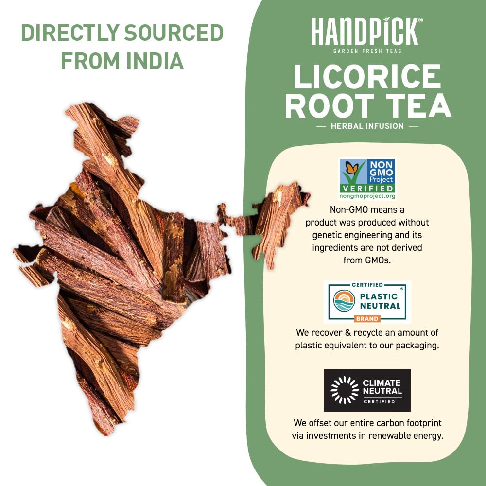 HANDPICK Licorice Root Herbal Tea Bags - Non-GMO, Caffeine-Free, 50 Count, Eco-conscious Round Bags