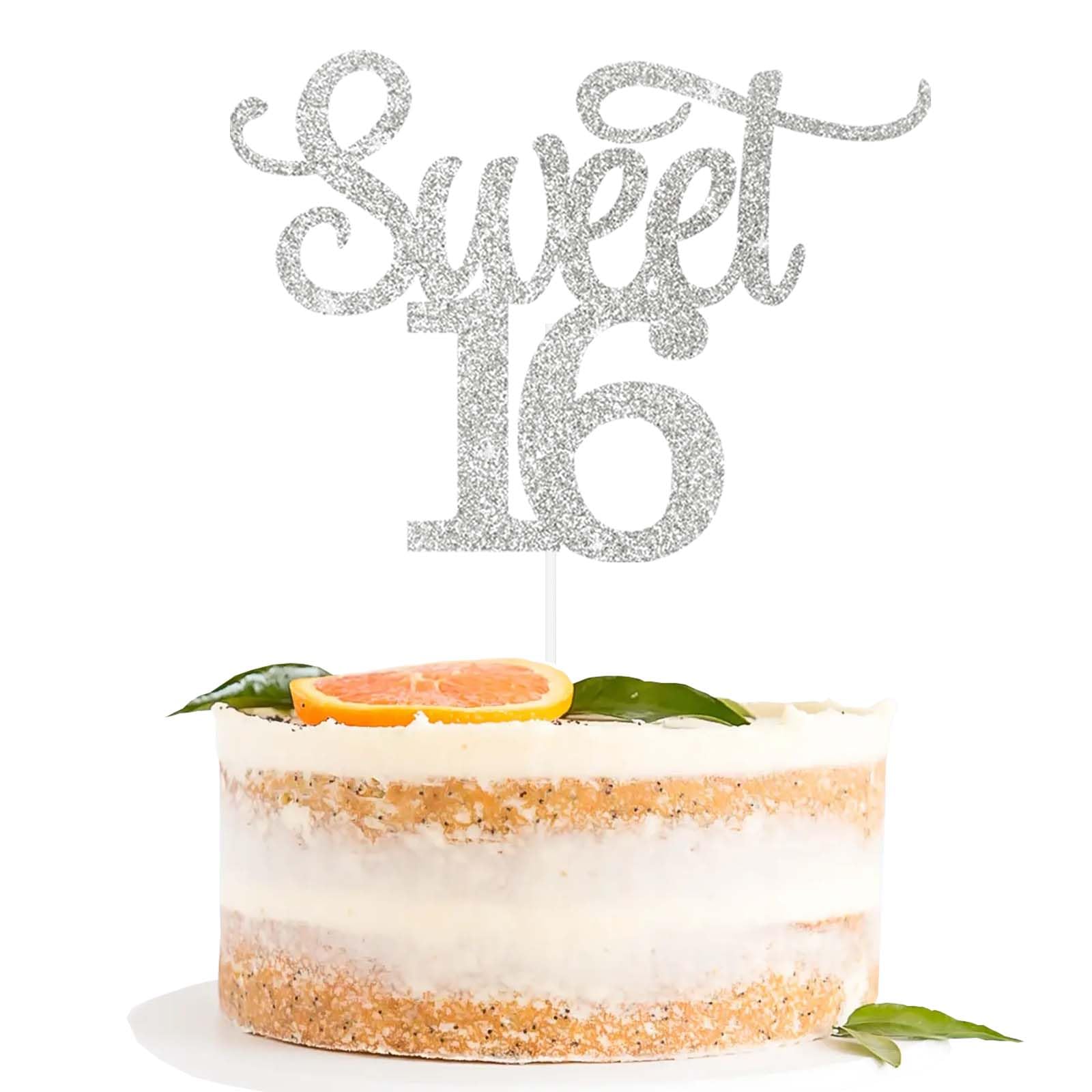 Gexolenu Silver Glitter Double-sided Happy Sweet 16 Cake Topper, Birthday Party Supplies