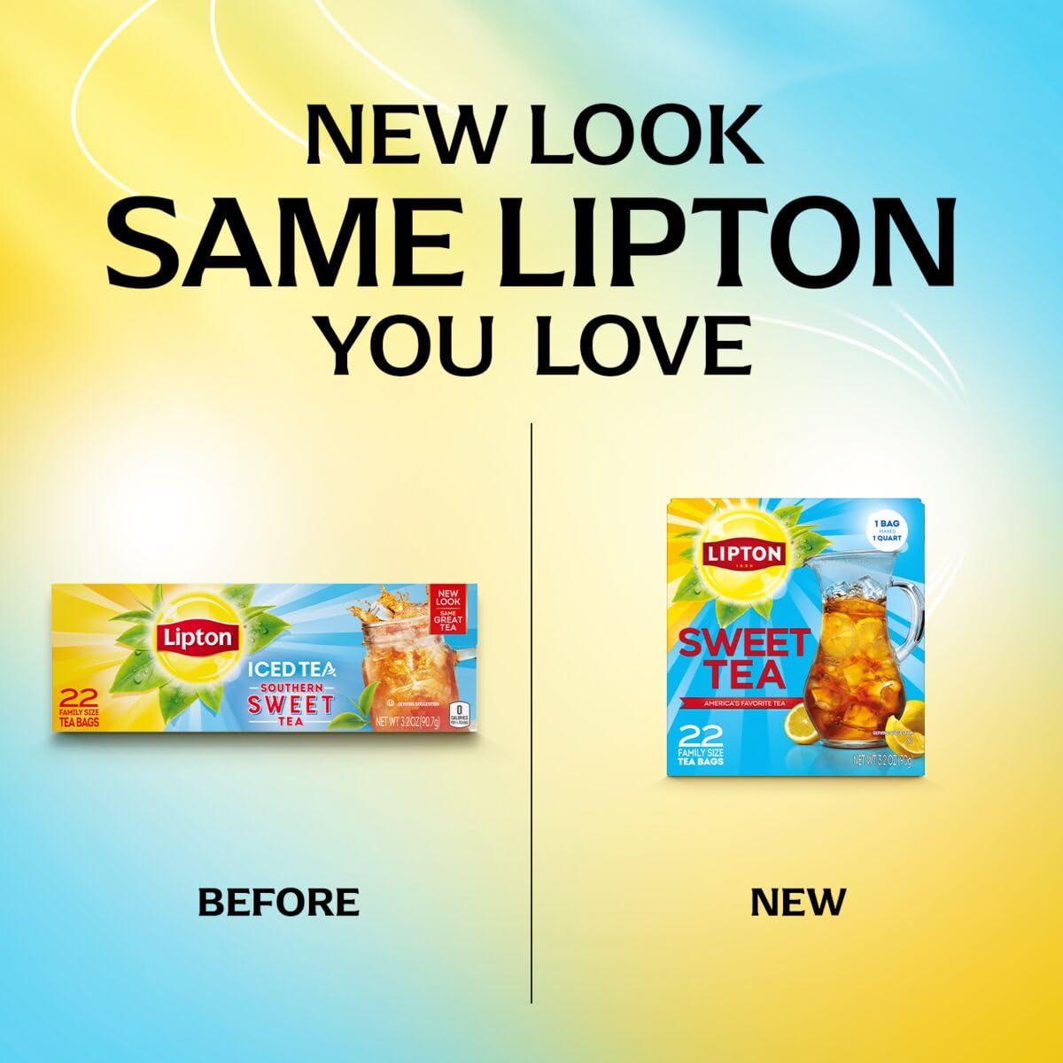 Lipton Southern Sweet Iced Tea Bags, Family Size Zero Calories, 132 Total Bags (22Ct - Pack Of 6)