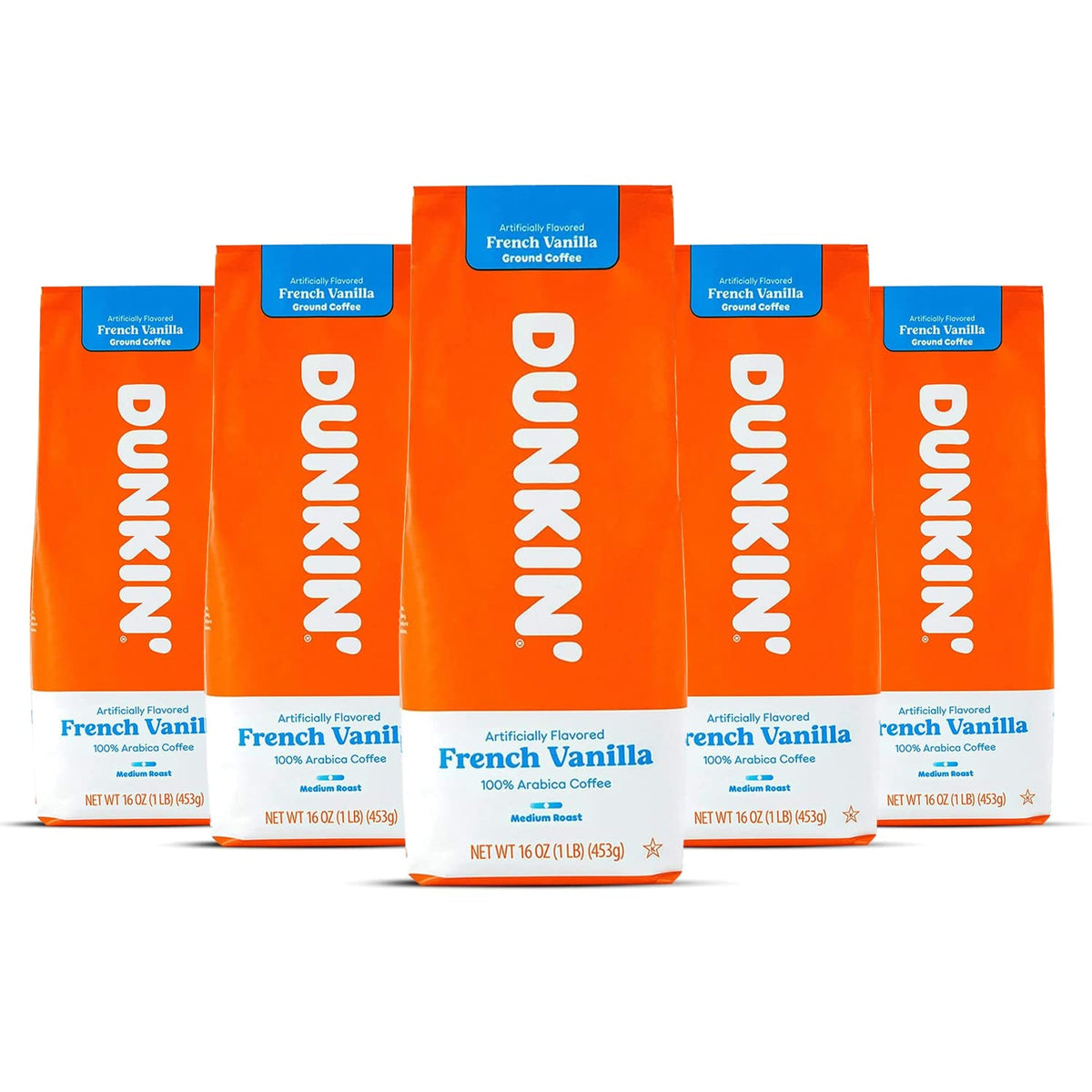Dunkin Donuts Coffee French Vanilla, 16 oz Bag, Pack of 5, 1 Pound