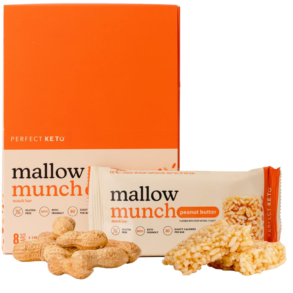 Perfect Keto Mallow Munch Cereal Bars, Gluten Free, Low Sugar, 9g Protein, 8 Count