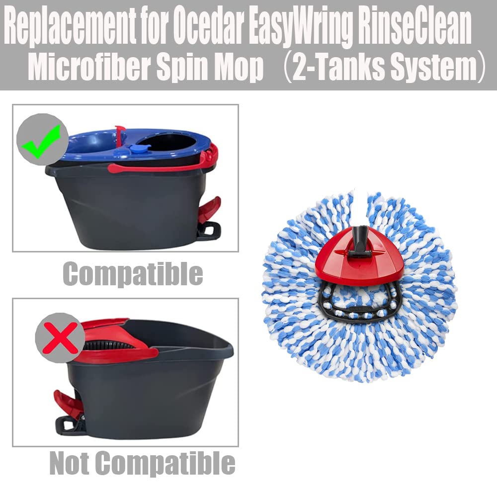 Anrekeyh Spin Mop Head, Base, Handle Replacement For O-Ceda Easywring Rinseclean Microfiber Spin Mop, 2 Microfiber Mop Refills,