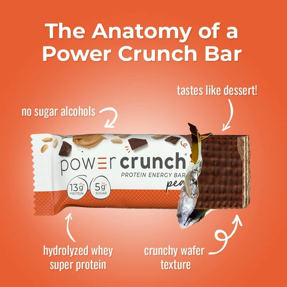 Power Crunch Protein Wafer Bars, High Protein Snacks With Delicious Taste, Peanut Butter Fudge, 1.4 Ounce (12 Count)