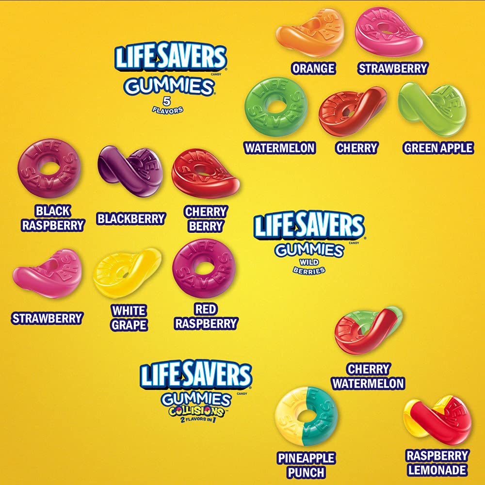 LIFE SAVERS Wild Berry, Collisions, and 5 Flavors Assorted Candies, Gummy Candy Variety Pack, 12 Count Bags