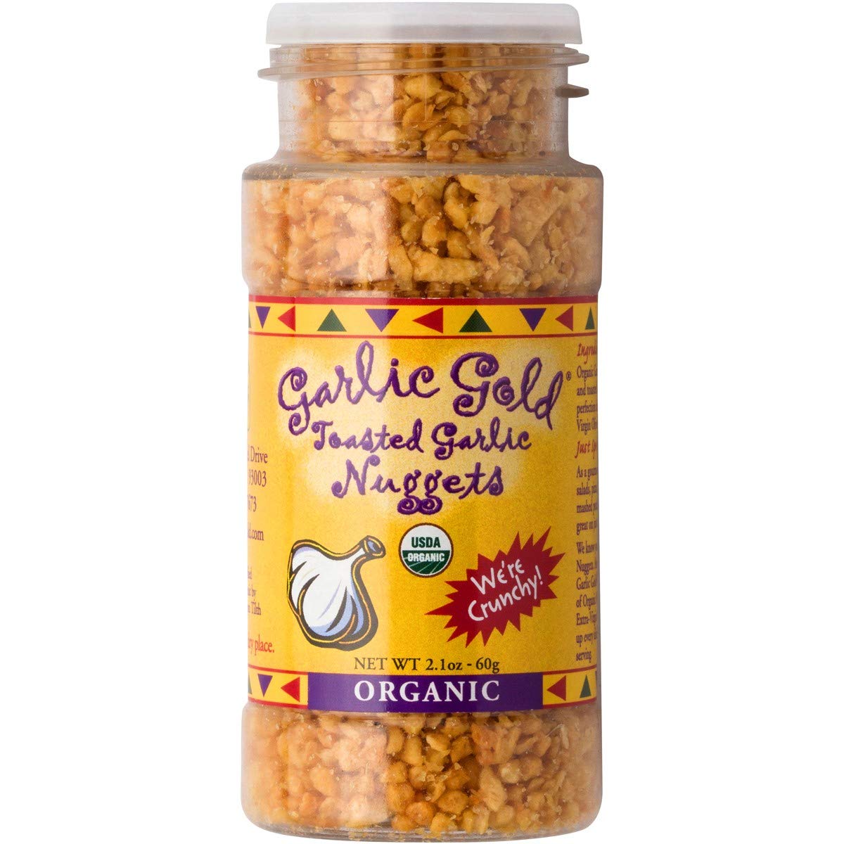 Garlic Gold, Organic Crunchy Garlic Nuggets, Roasted Garlic Seasoning Granules, Vegan 2.1-Ounce Shaker Jar (Pack of 6)