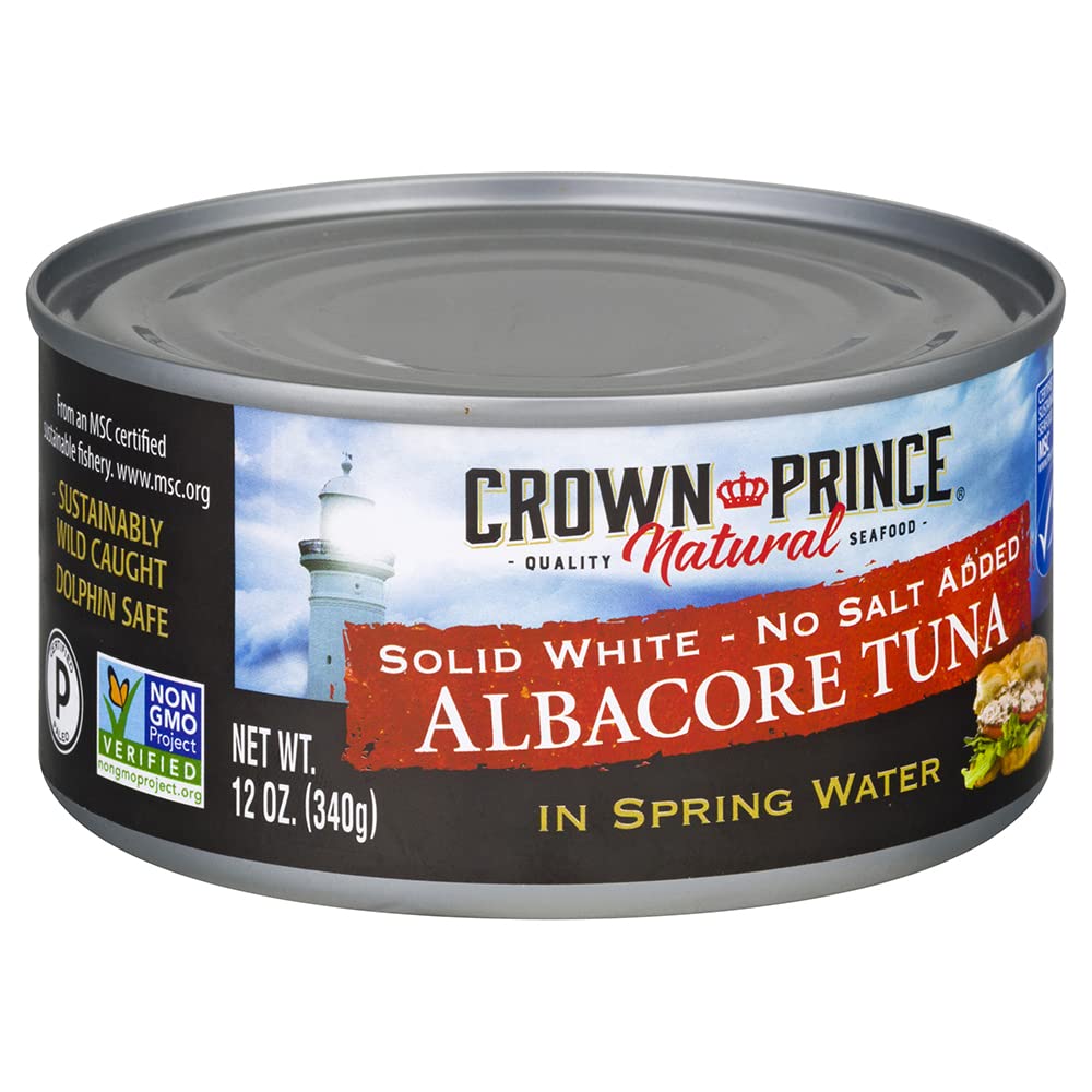 Crown Prince Natural Solid White Albacore Tuna in Spring Water, No Salt Added, 12-Ounce Cans (Pack of 12)