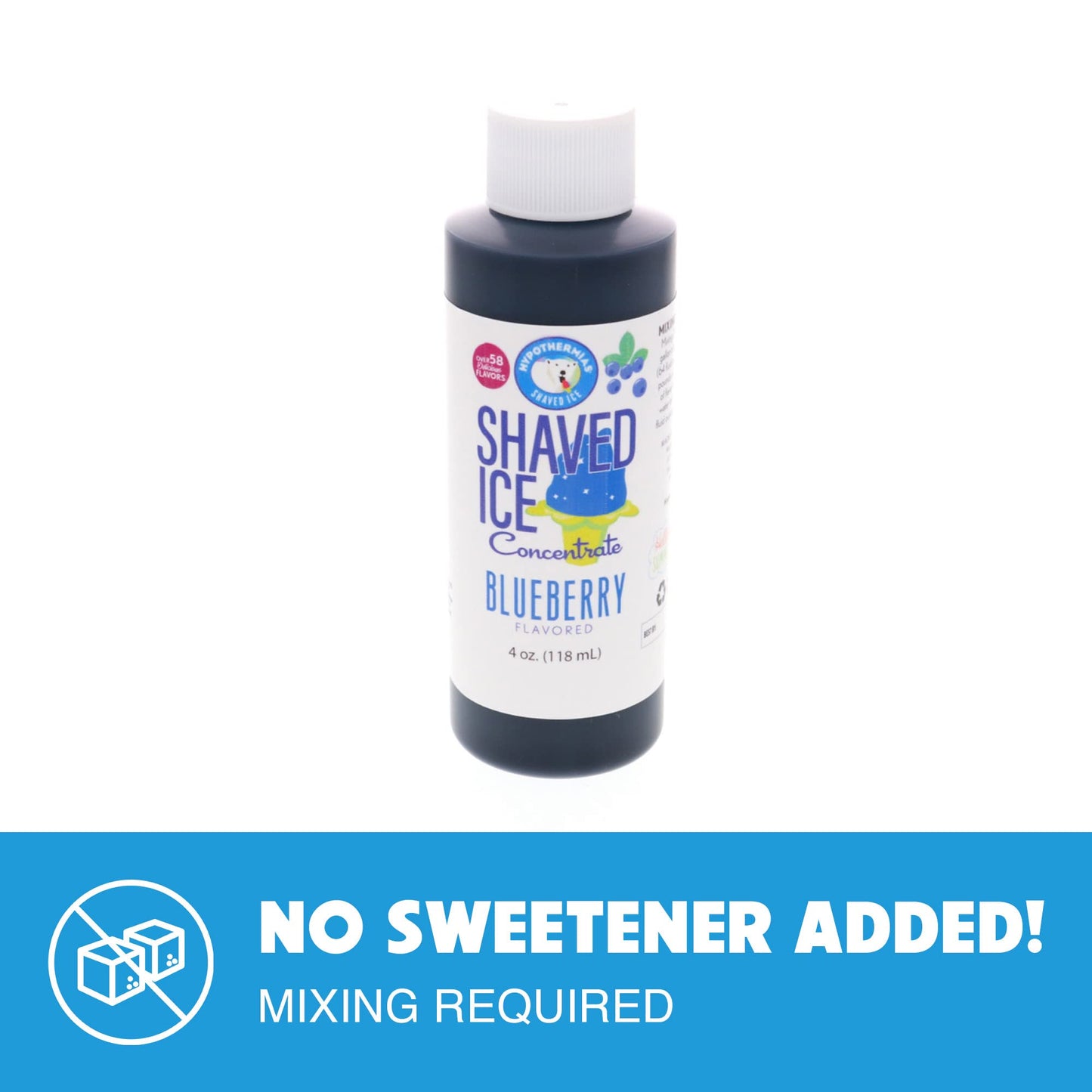 Hypothermias Shaved Ice And Snow Cone Syrup Unsweetened Flavor Concentrate - 4 Fl. Oz - Makes 1 Gallon Of Syrup - Blueberry - Mu