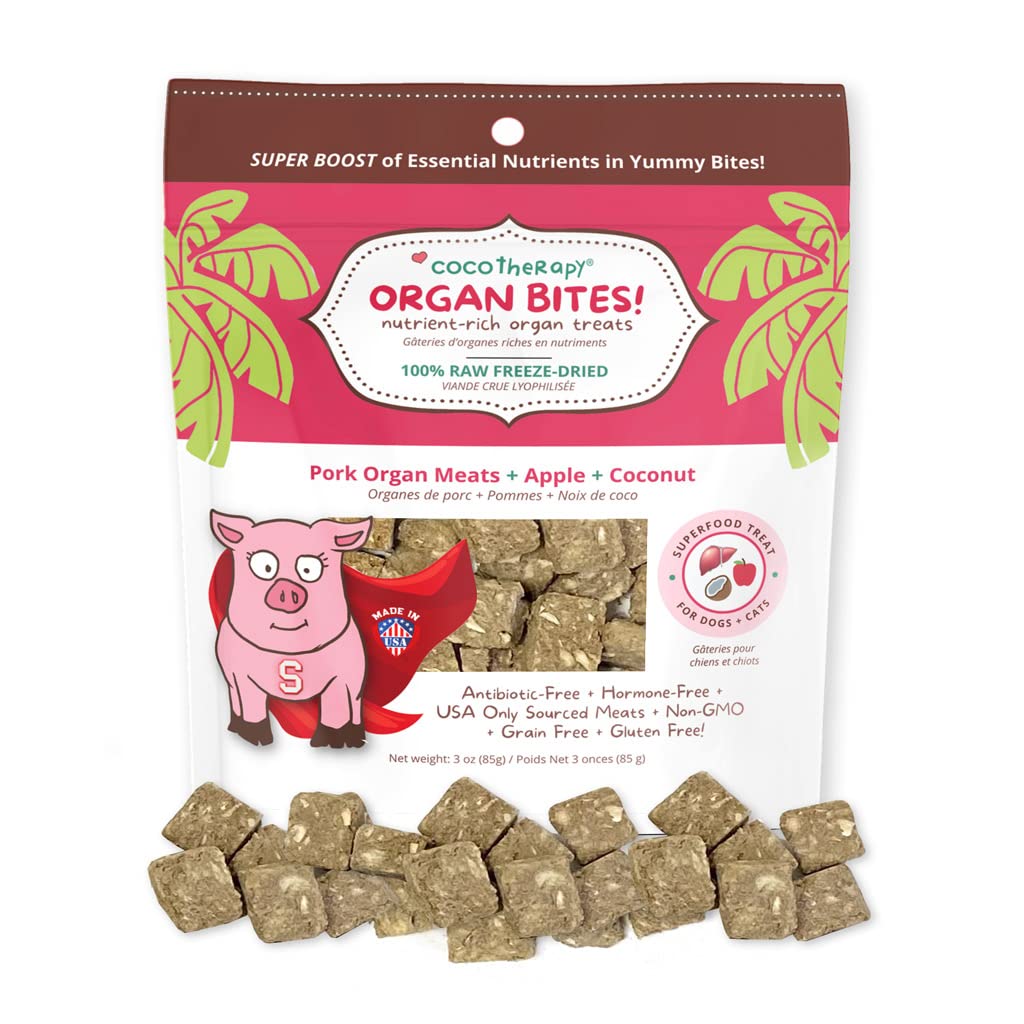 CocoTherapy Dog and Cat Treats, Pork + Apple, 3 Oz., White