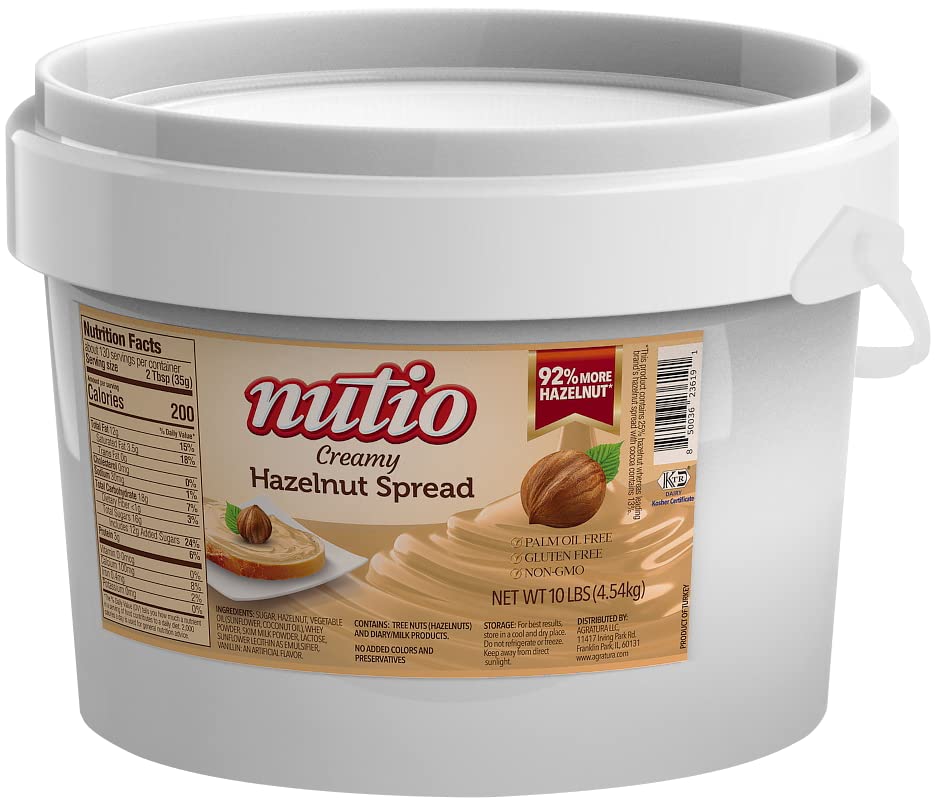 NUTIO Creamy Hazelnut Spread, Gluten Free, Non-GMO, 160 oz Bucket