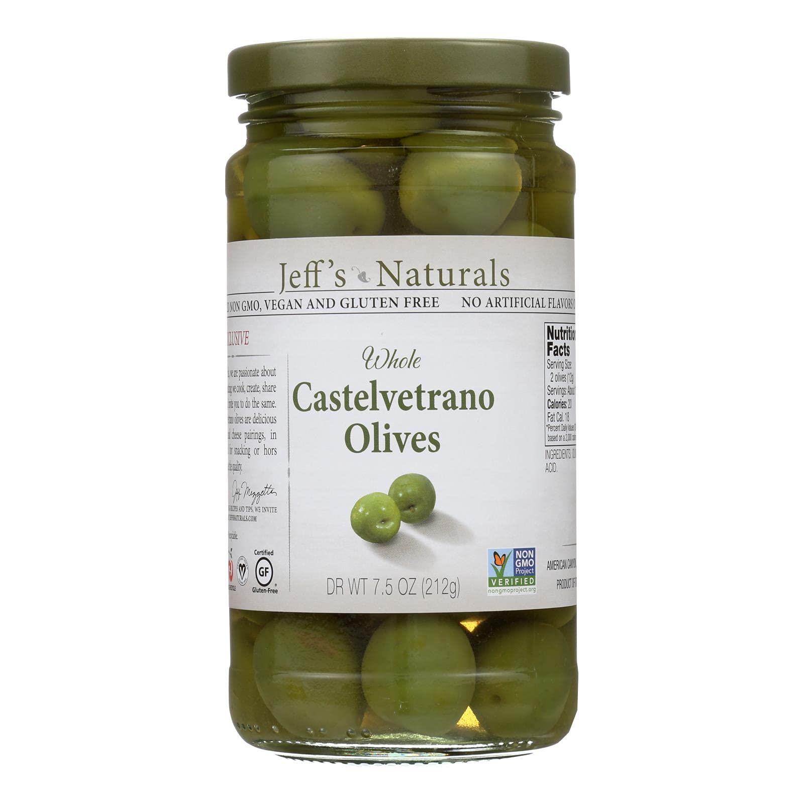Jeffs Naturals Whole Castelvetrano Olives, 7.5 Ounce (Pack of 6)