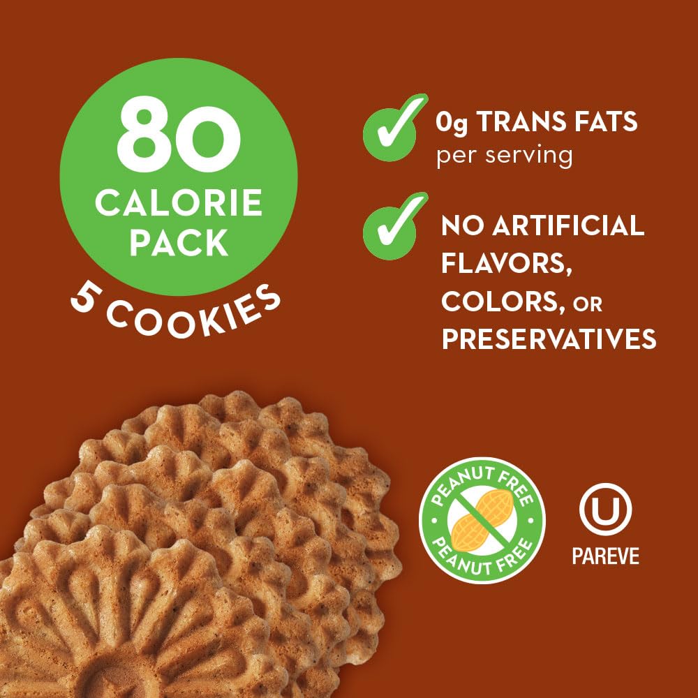 Reko Pizzelle Waffle Cookies - Cinnamon, Individually Wrapped Snack Packs, 5 Cookies per Pack, Box of 12, No Artificial Flavors or Preservatives