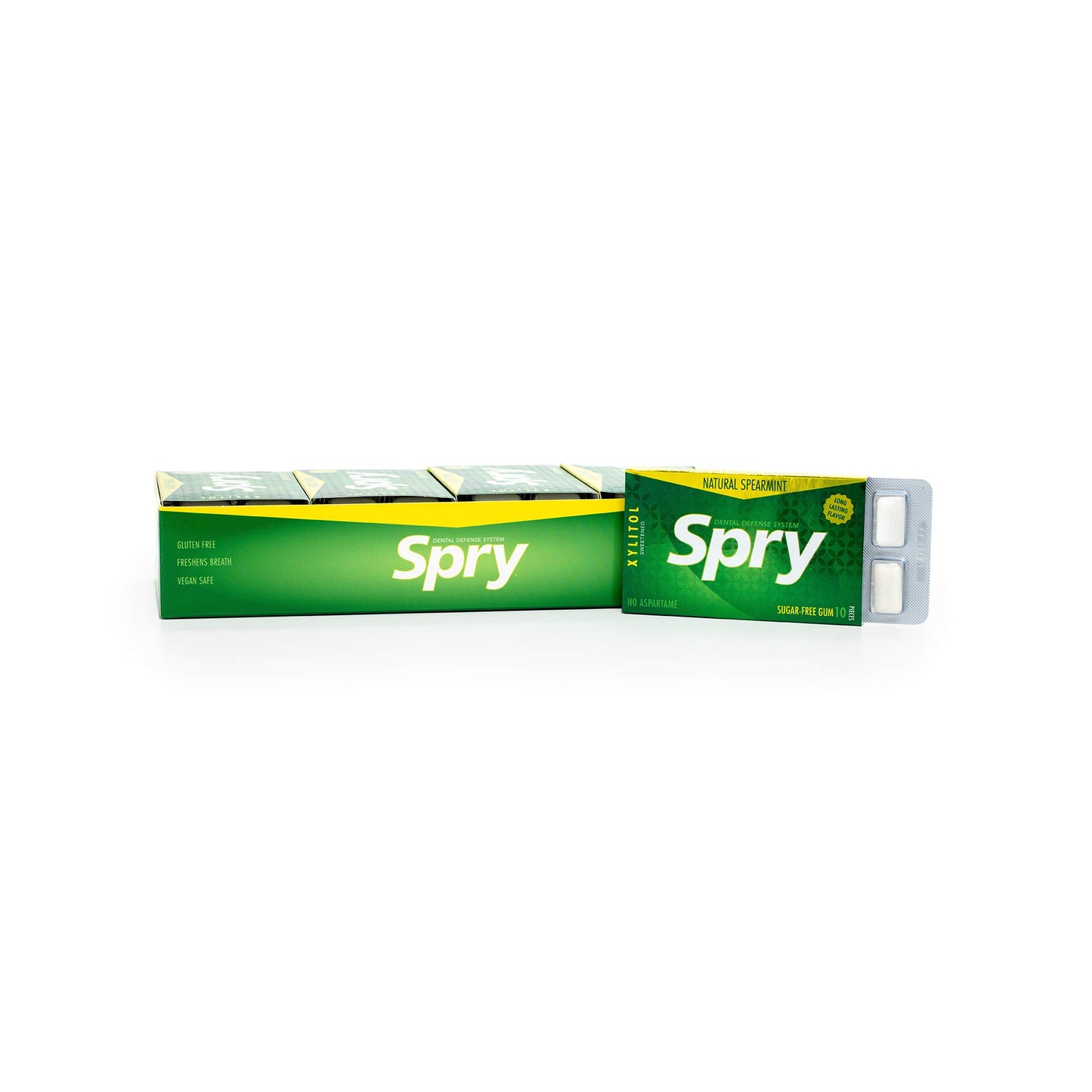 Spry Fresh Natural Xylitol Chewing Gum Dental Defense System - Aspartame-Free, Sugar-Free, Non-GMO, Gluten-Free (Spearmint, 10 C