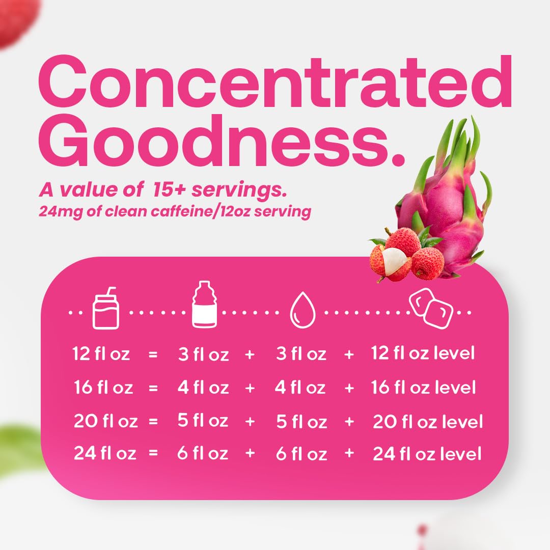 Dr. Smoothie Refreshers Drink Concentrate - Dragon Fruit Lychee, Lightly Caffeinated, 46 Fl Oz, No Artificial Colors