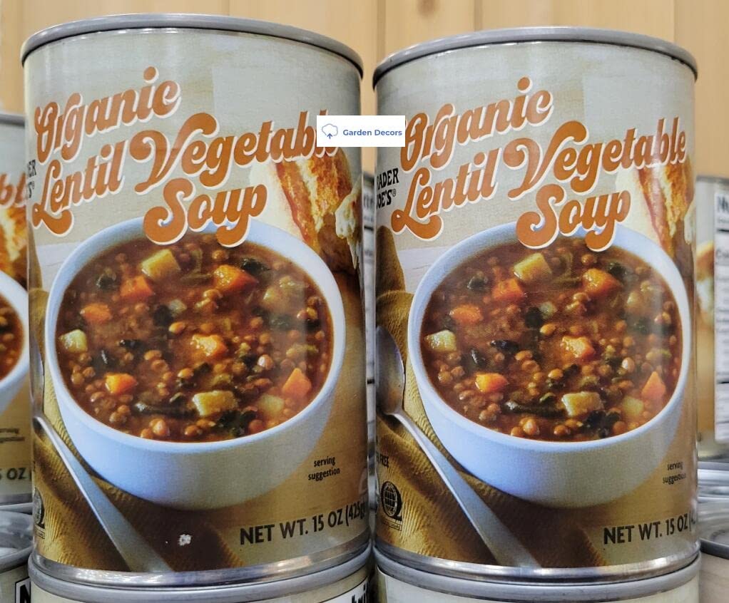 Trader Joes Organic Lentil Vegetable Soup 15oz 425g (Two Cans)