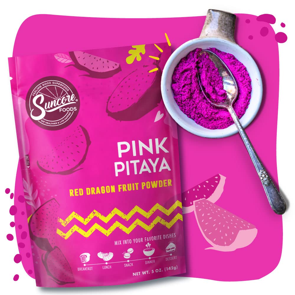 Suncore Foods Pink Pitaya Powder, Pink Food Coloring Powder, Gluten-Free, Non-GMO, 5oz (2 Pack)