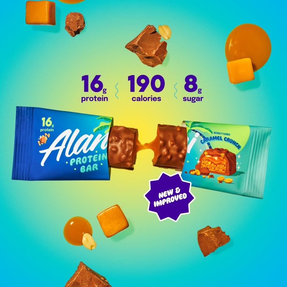 Alani Nu Protein Bars CARAMEL CRUNCH | High Protein Gluten-Free Bars | 16g Protein | Low-Sugar (7G) Low-Carb Healthy Snacks | 12