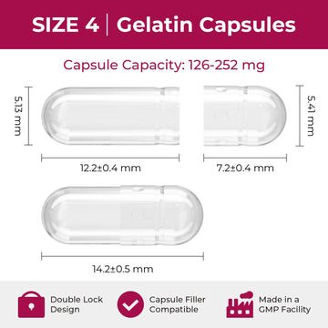 ATLEMISME Empty Gelatin compact pieces Size 4 - 100 Count Clear Gel Caps with 2 Filling Spoons