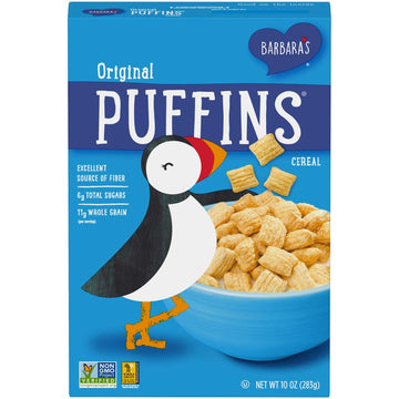 Barbara's Original Puffins Cereal, Puffed Corn and Oat Crunch for Kids, Vegan, Kosher, Non-GMO Project Verified, 10 OZ Box (Pack of 1)