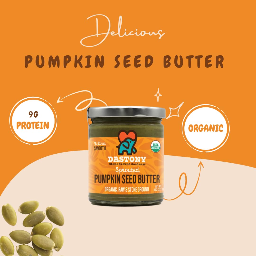 Dastony Organic Raw Sprouted Pumpkin Seed Butter - Vegan, Non-GMO, Gluten-Free, 8 oz, Pack of 1
