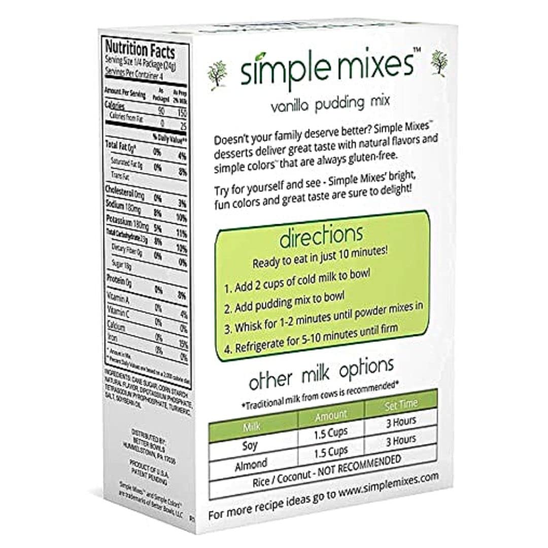 Simple Mixes Natural Instant Pudding Mix, Vanilla, 3.4 Ounces Each, Pack Of 6