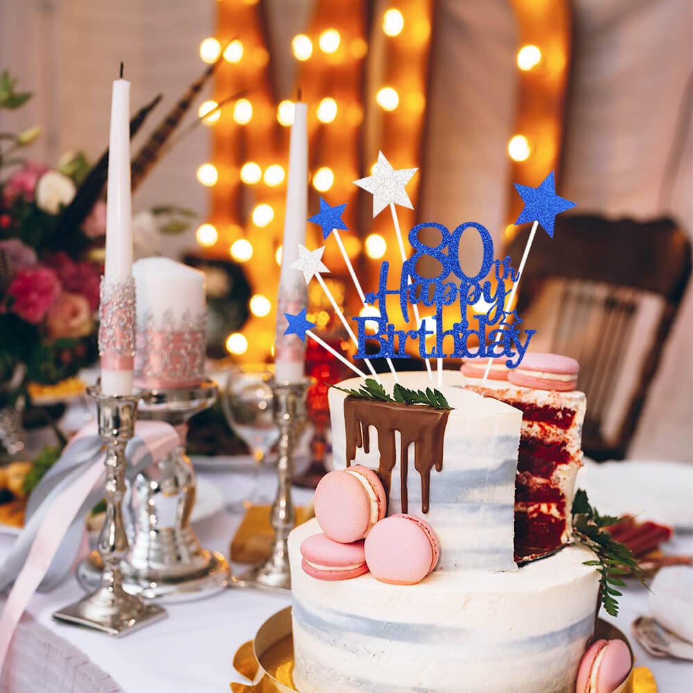 Pargleev Glittery 80Th Happy Birthday Cake Topper With Star,Personalised 80 Birthday Cake Toppers Party Decorations Party Suppli