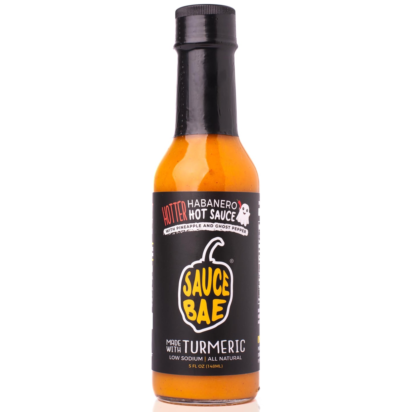 Sauce Bae Hotter Habanero All-Natural Hot Sauce, 5 fl oz - Hint of Sweetness with More Heat - Made of Pineapple, Turmeric & Ghos