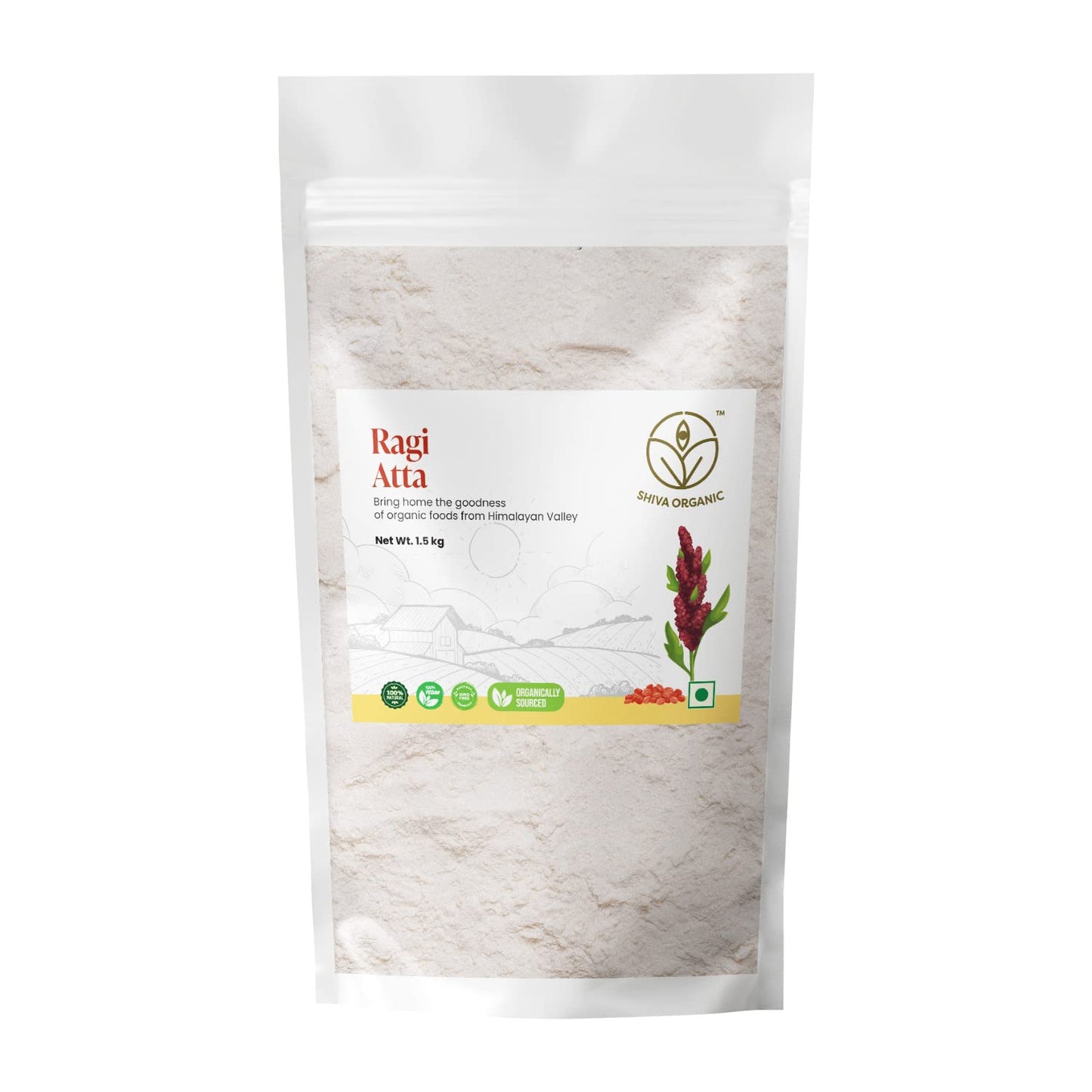 Shiva Organic Ragi Atta - 1.5 Kg | Finger Millet Flour | High Protein, Gluten-Free | Stone Ground, Ancient Grain | Sourced From Nature