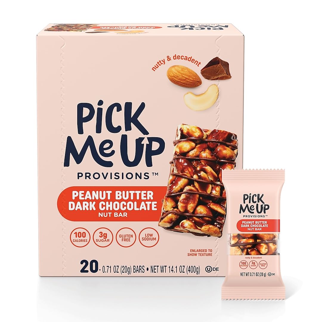 Pick Me Up Provisions Mini Peanut Butter Dark Chocolate Nut Bar, 0.7 Oz, 20/Box