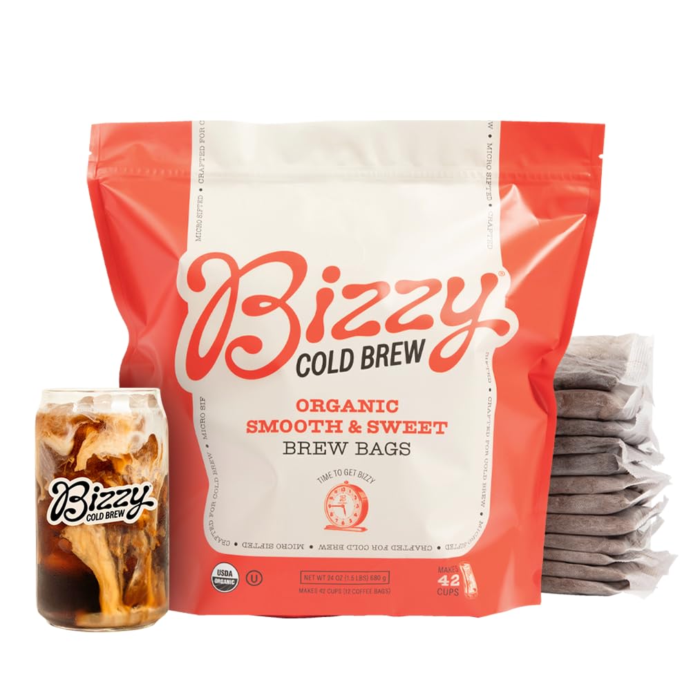 Bizzy Organic Cold Brew Coffee | Smooth & Sweet Blend | Coarse Ground Coffee | Medium Roast | Micro Sifted | Specialty Grade | 1