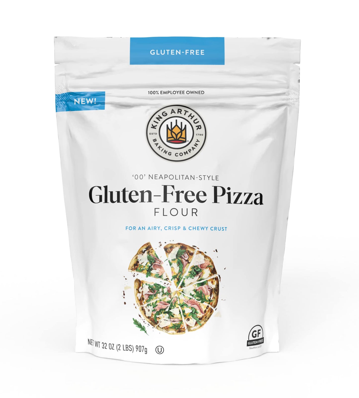 King Arthur Gluten Free Pizza Flour: Crispy Neapolitan-Style Crust - 32 oz Box, Sorghum & Wheat Starch Blend, Xanthan Gum, Perfe