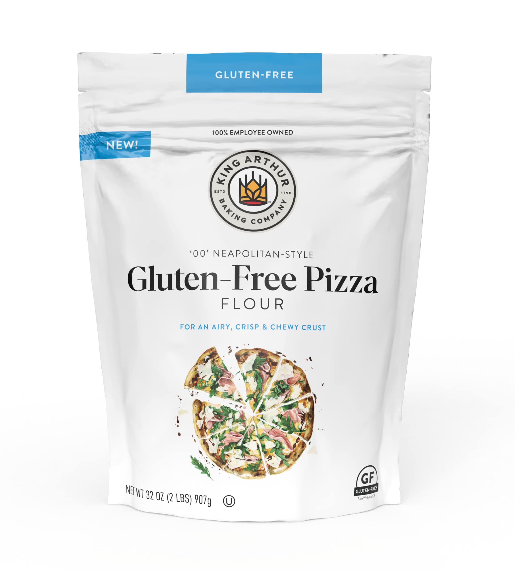 King Arthur Gluten Free Pizza Flour: Crispy Neapolitan-Style Crust - 32 oz Box, Sorghum & Wheat Starch Blend, Xanthan Gum, Perfe