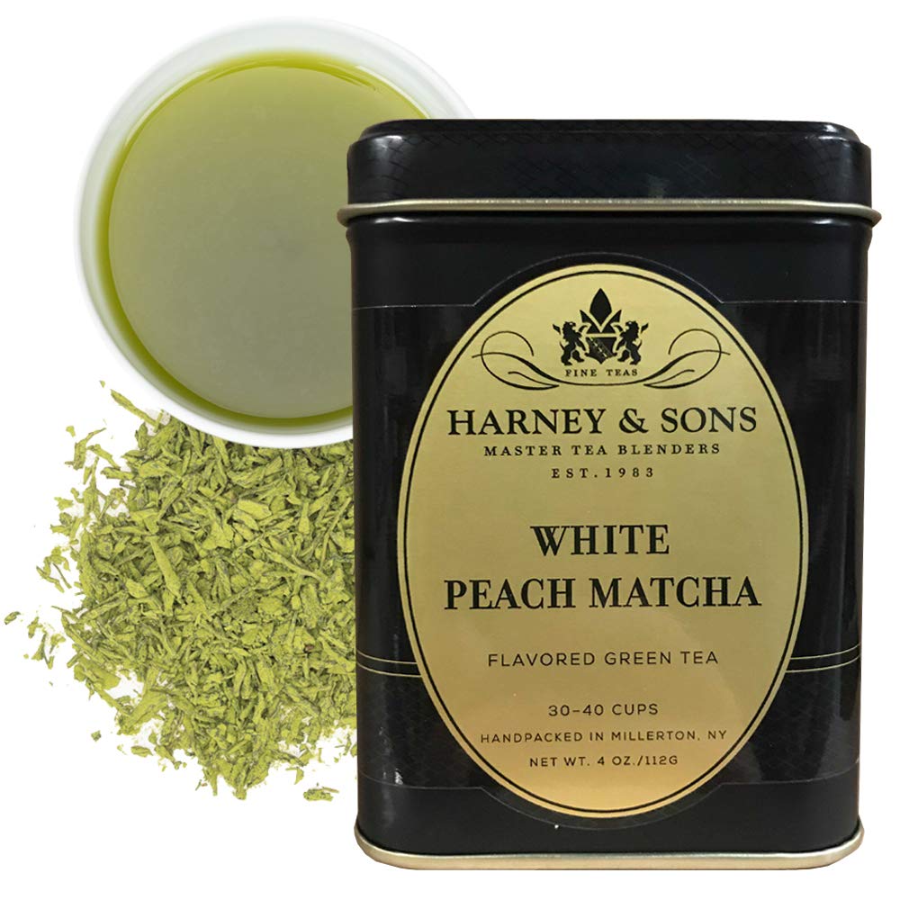 Harney & Sons White Peach Matcha Tea, Loose Leaf, 4 Ounce Tin, Green
