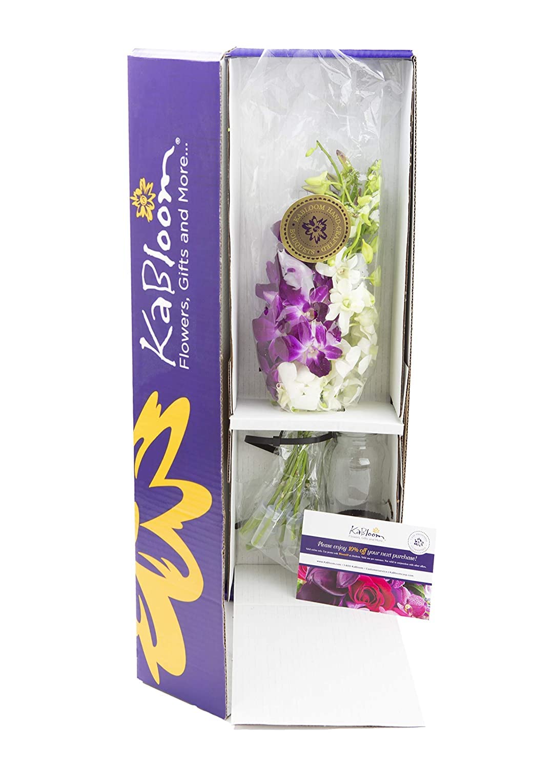 Kabloom Flowers - Mother'S Day Collection - 5 Purple And 5 White Orchid With Vase. Gift For Birthday, Sympathy, Anniversary, Get