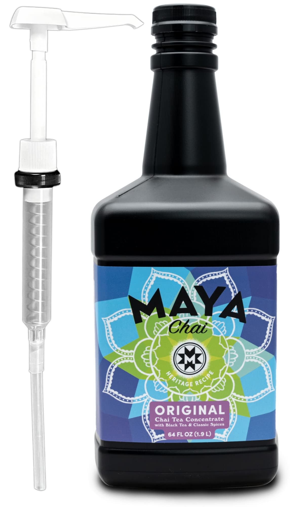 Maya Chai Tea Concentrate, Heritage Recipe, Original, 64 Ounce With White Pump