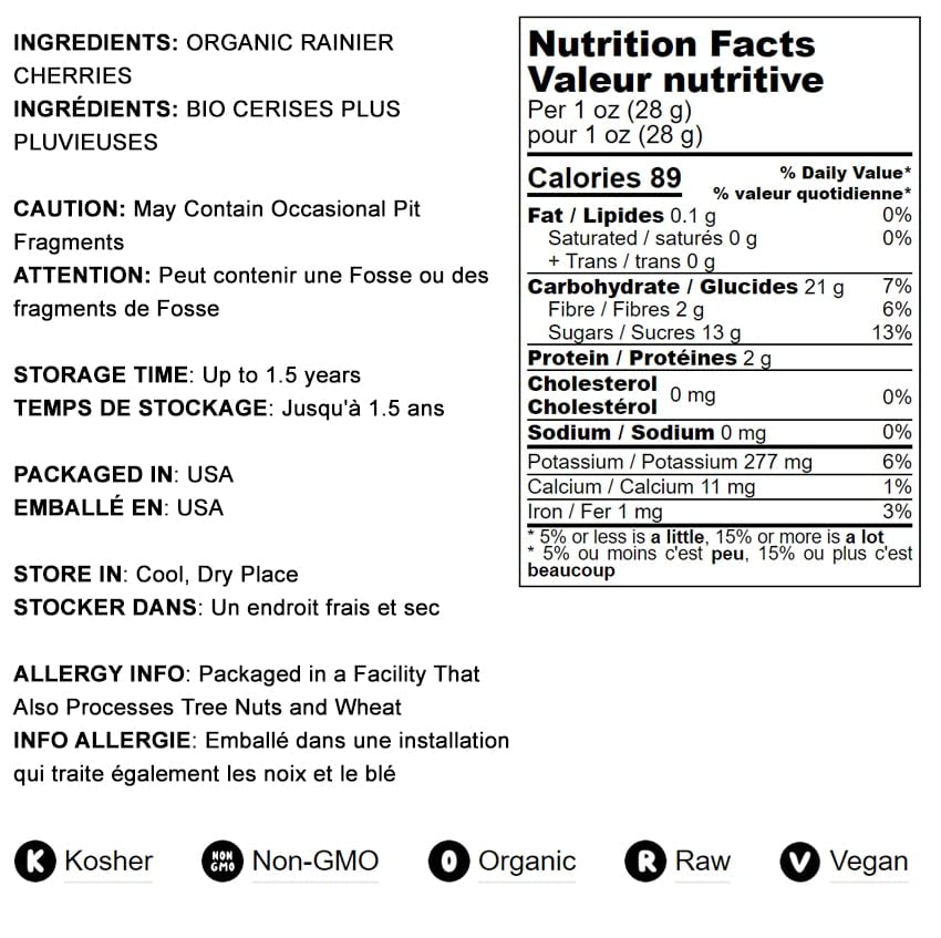 Organic Rainier Cherries, 8 Pounds - California Sun-Dried Cherries, Non-GMO, Pitted, Unsweetened, Unsulfured, Non-Infused, Non-O