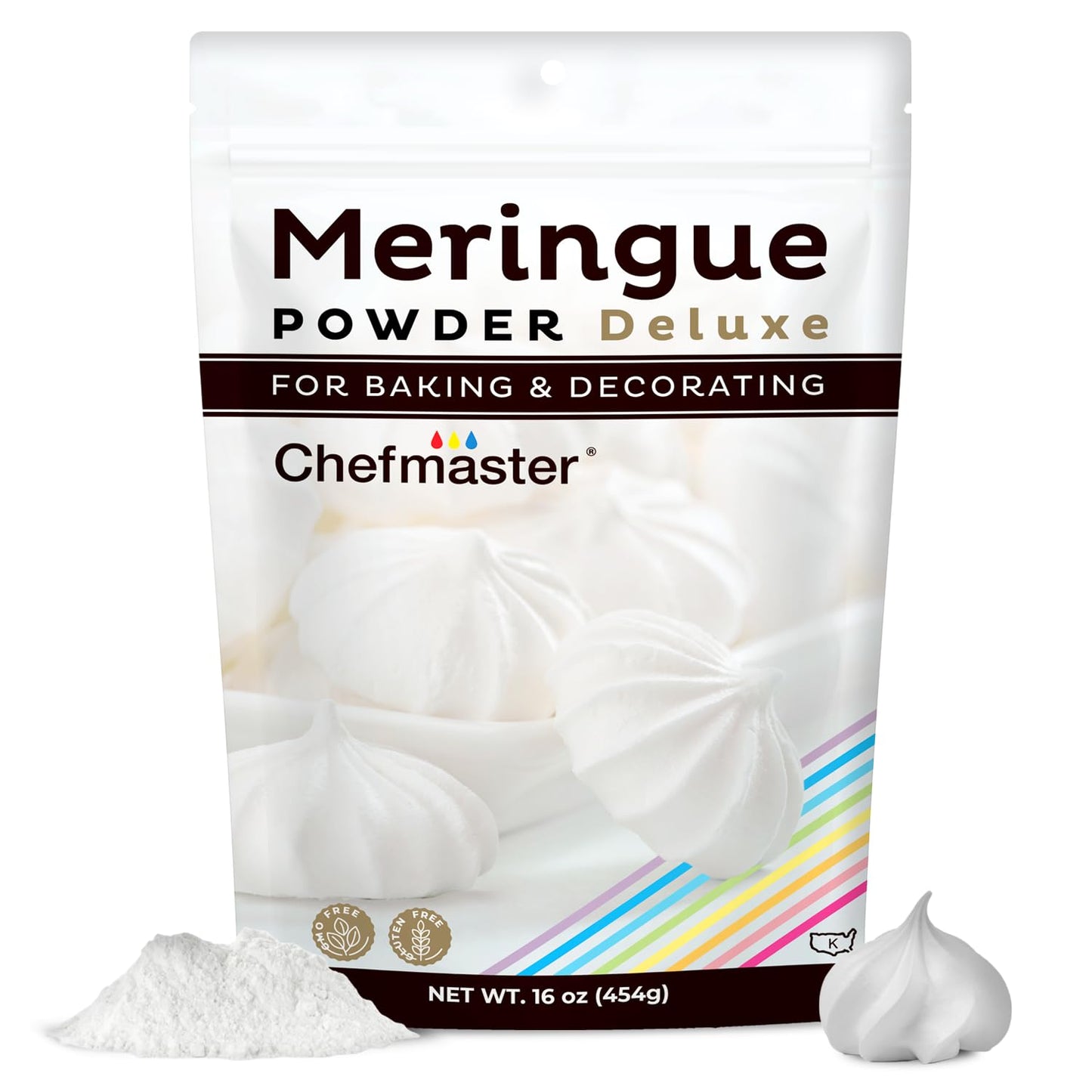 Chefmaster Meringue Powder Deluxe, Professional-Grade Egg White Substitute For Meringue Cookies, Pie Filling, Royal Icing, Non-Gmo, Easy-To-Use, Made In Usa, 16 Oz
