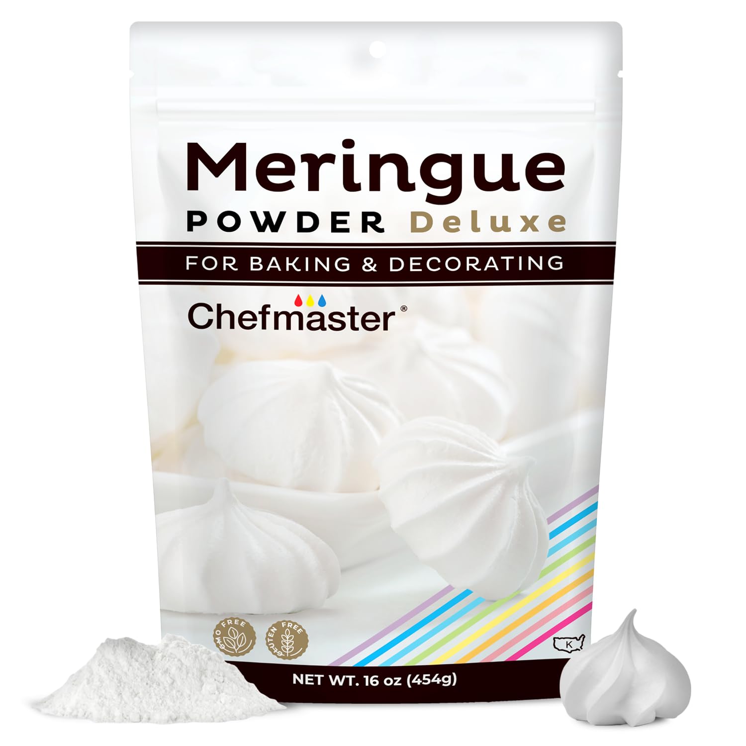 Chefmaster Meringue Powder Deluxe, Professional-Grade Egg White Substitute For Meringue Cookies, Pie Filling, Royal Icing, Non-Gmo, Easy-To-Use, Made In Usa, 16 Oz