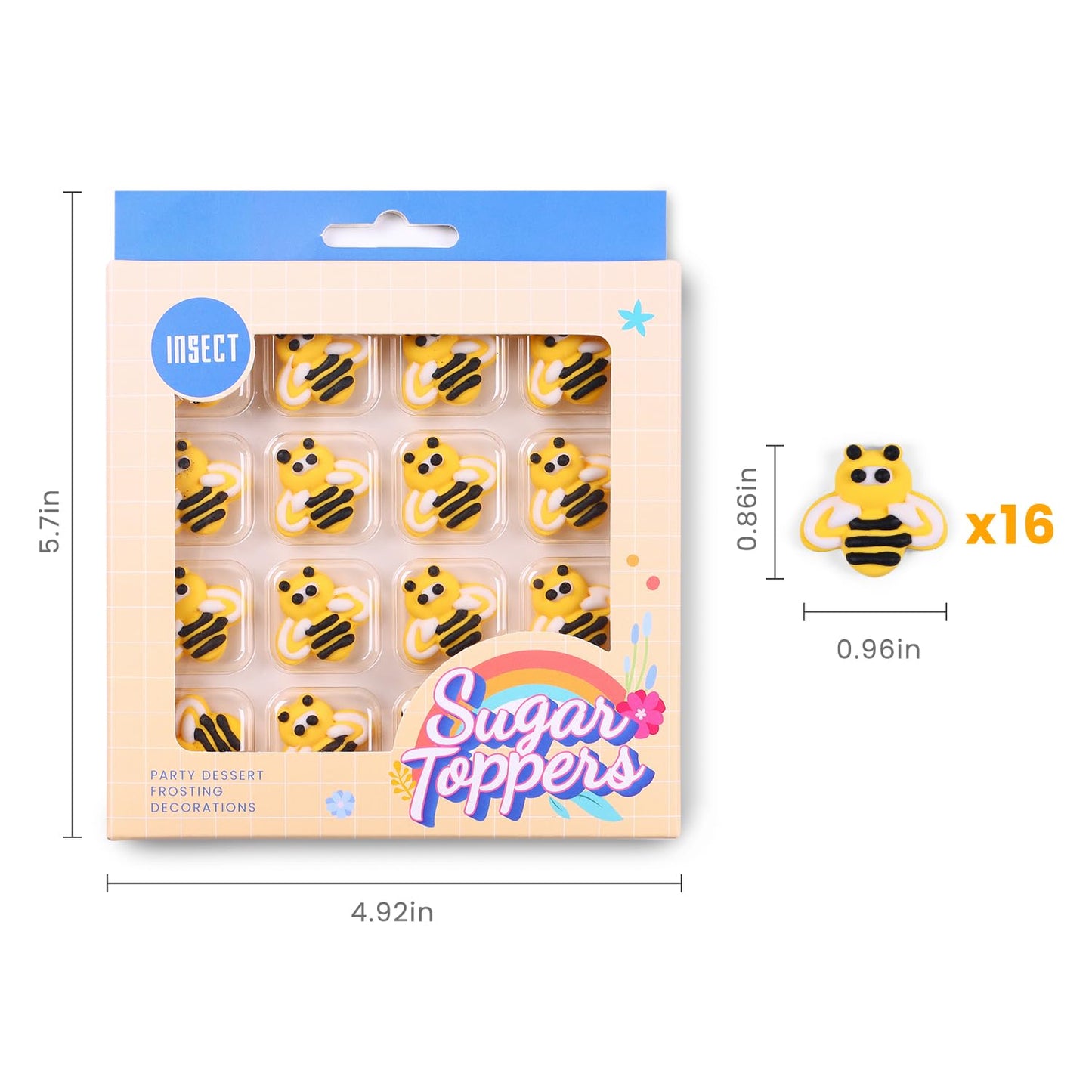 Milovin Edible Bee Cake Decorations, 16 pcs for Cupcakes, Ice Cream, Cookies, Macaron - Yellow Bee