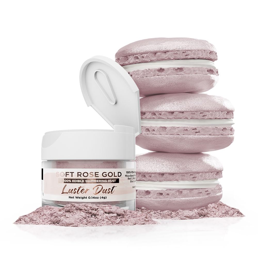 Luster Dust - Soft Rose Gold (4g 1x Jar) | Edible Vegan Dust & Paint for Cake Decorating, Ice Cream, Desserts, Cocktails and Bev