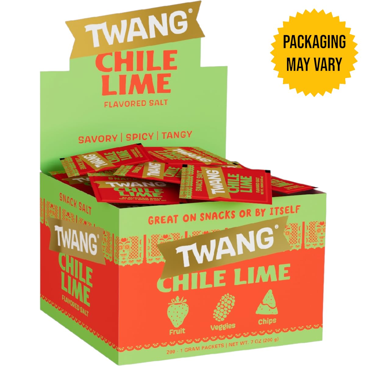Twang Twangerz Snack Topping, Chile Lime, 1 Gram Packets, Pack of 200, Red