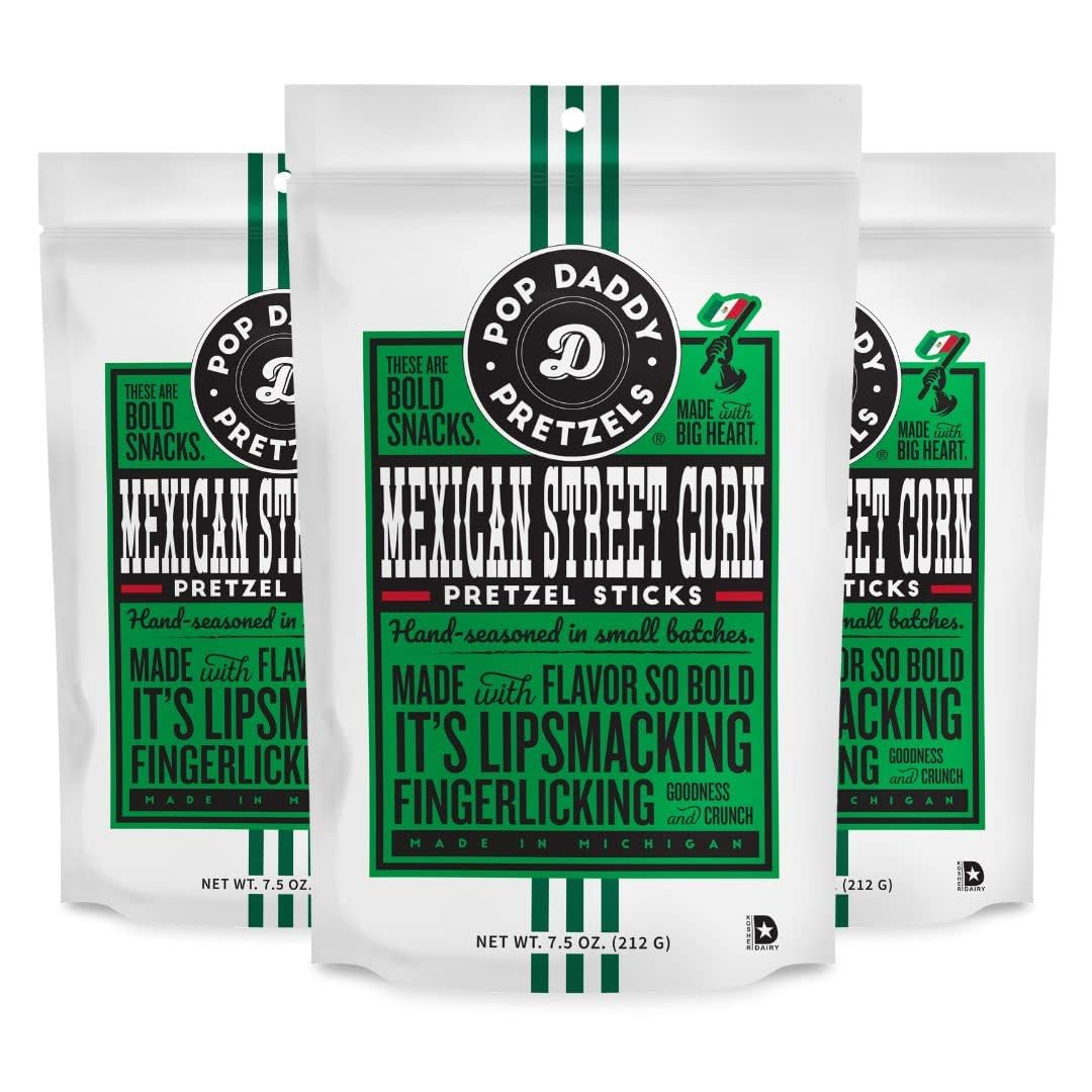 POP DADDY Flavored Pretzel Sticks, Mexican Street Corn, 7.5oz (Pack of 3)
