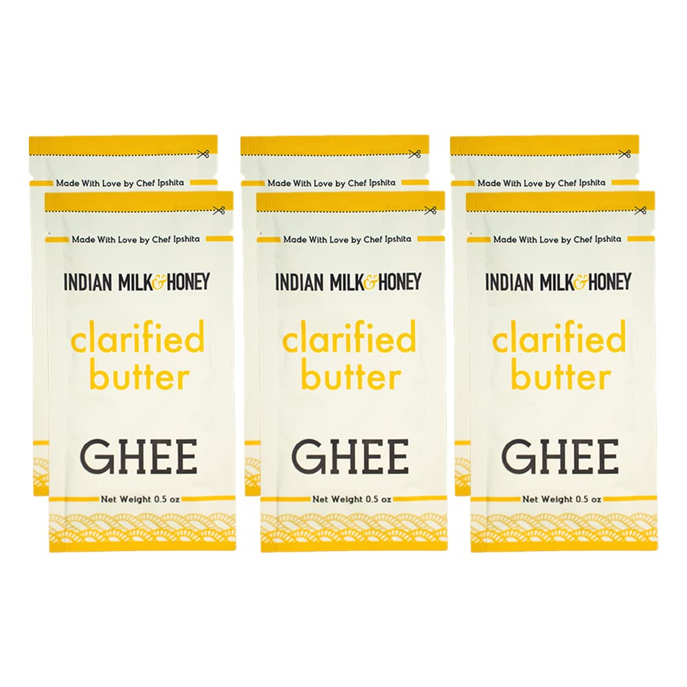 Oriflavor Blendal Grass-Fed Classic Ghee Butter By Indian Milk & Honey Handmade  Locally Sourced  Lactose  Gluten & Casein Free - Convenient & Portable Ghee Clarified Butter - 0.5 Ounce Sachets (Pack Of 6)