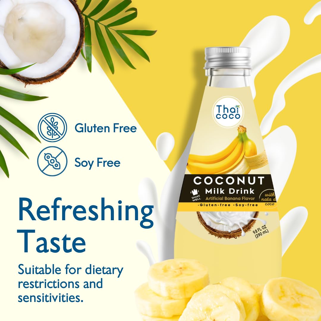 Thai Coco Banana Coconut Milk Drink with Nata De Coco - 9.8 fl oz, 4 Pack