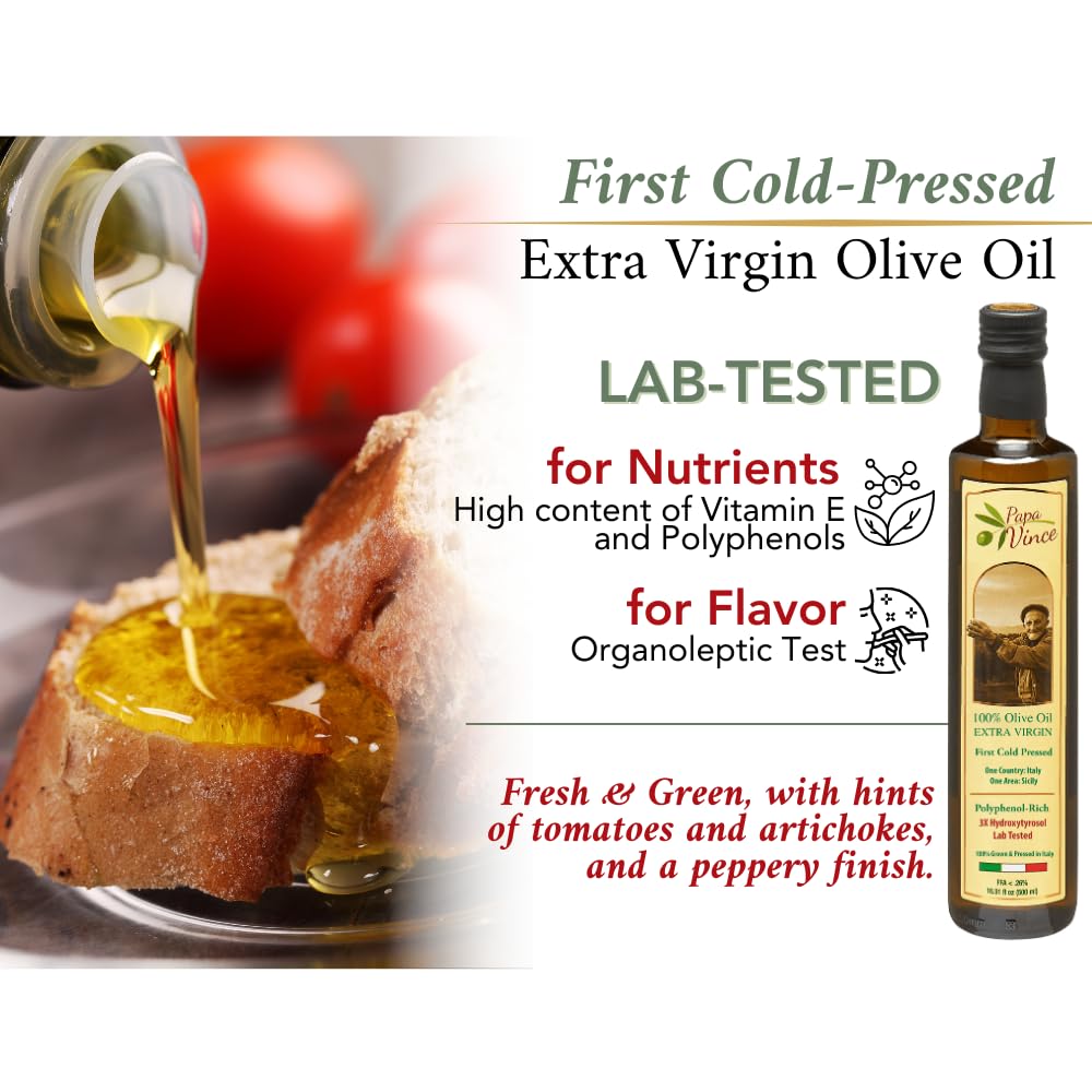 Papa Vince Extra Virgin Olive Oil & Balsamic Vinegar Set - 16.91 oz each, Aged 8 Years, First Cold Pressed, Made in Sicily, Italy