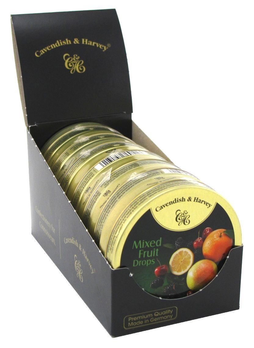 Cavendish & Harvey Mixed Fruit Hard Candy Drops, 1.75 Ounce Tins, 7 Pack, Orange