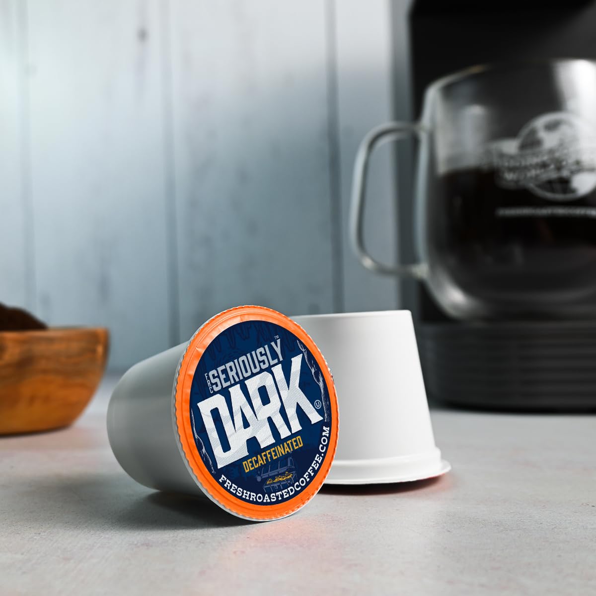 Fresh Roasted Coffee Seriously Dark Decaf Artisan Blend - 96 Pods for K Cup malt-inspired