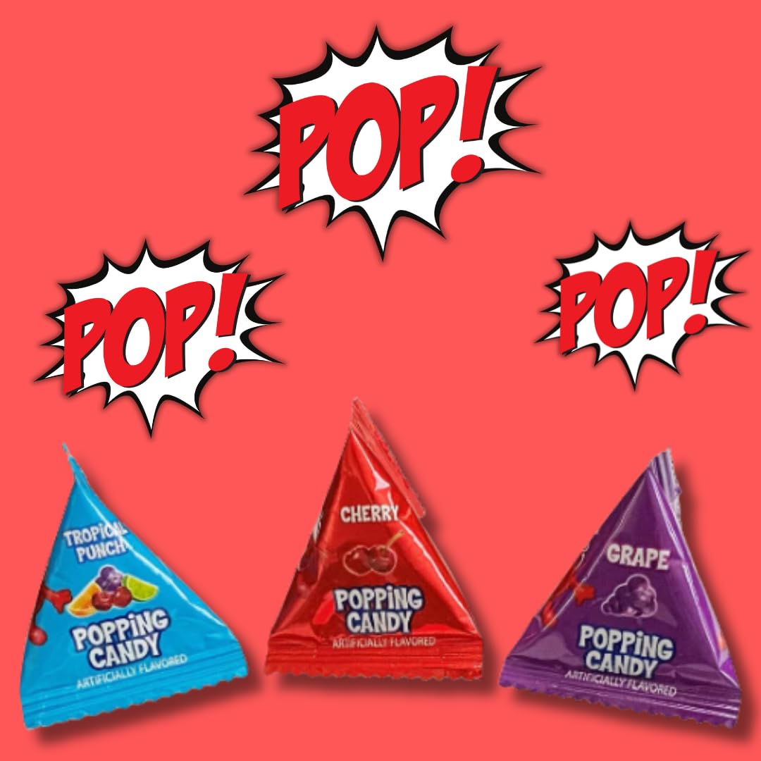 Popping Candy, 3 Fruity Flavors (Tropical Punch, Cherry, Grape), 80-Count Bag, Individually Wrapped - Perfect For Trick-Or-Treat