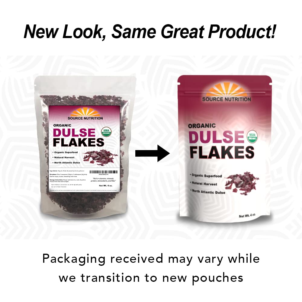 Organic Dulse Flakes - Sun Dried, Wild Crafted, North Atlantic Dulse - Palmaria Palmata (4 oz)