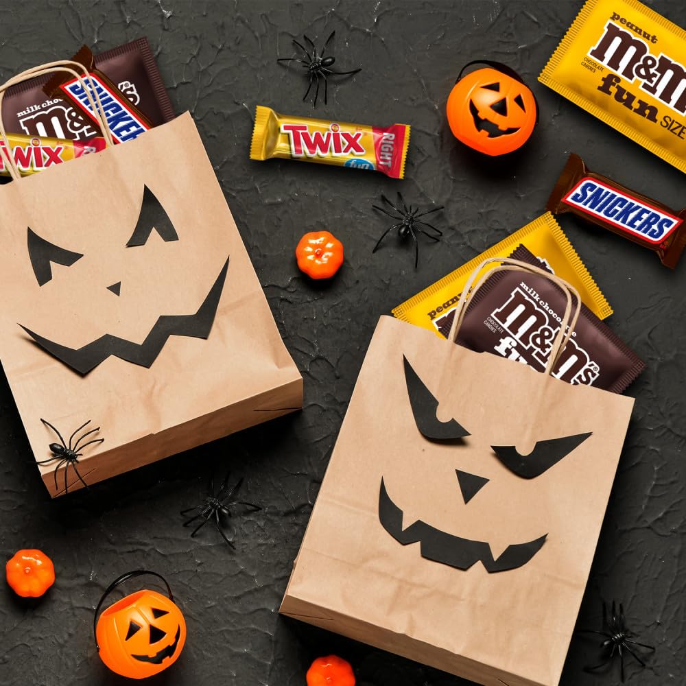 M&MS Fun Size Milk Chocolate  M&MS Fun Size Peanut  SNICKERS Fun Size & TWIX Fun Size Caramel Cookie Milk Chocolate Individually Wrapped Trick or Treat Halloween Candy  35 Ct  19.37 Oz Bulk Bag