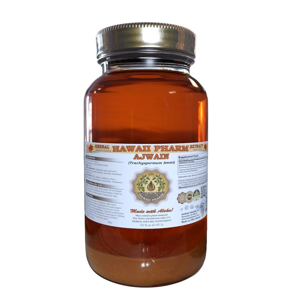 Hawaii Pharm Organic Ajwain Liquid Extract Tincture Supplement 32 Fl Oz Glass Bottle